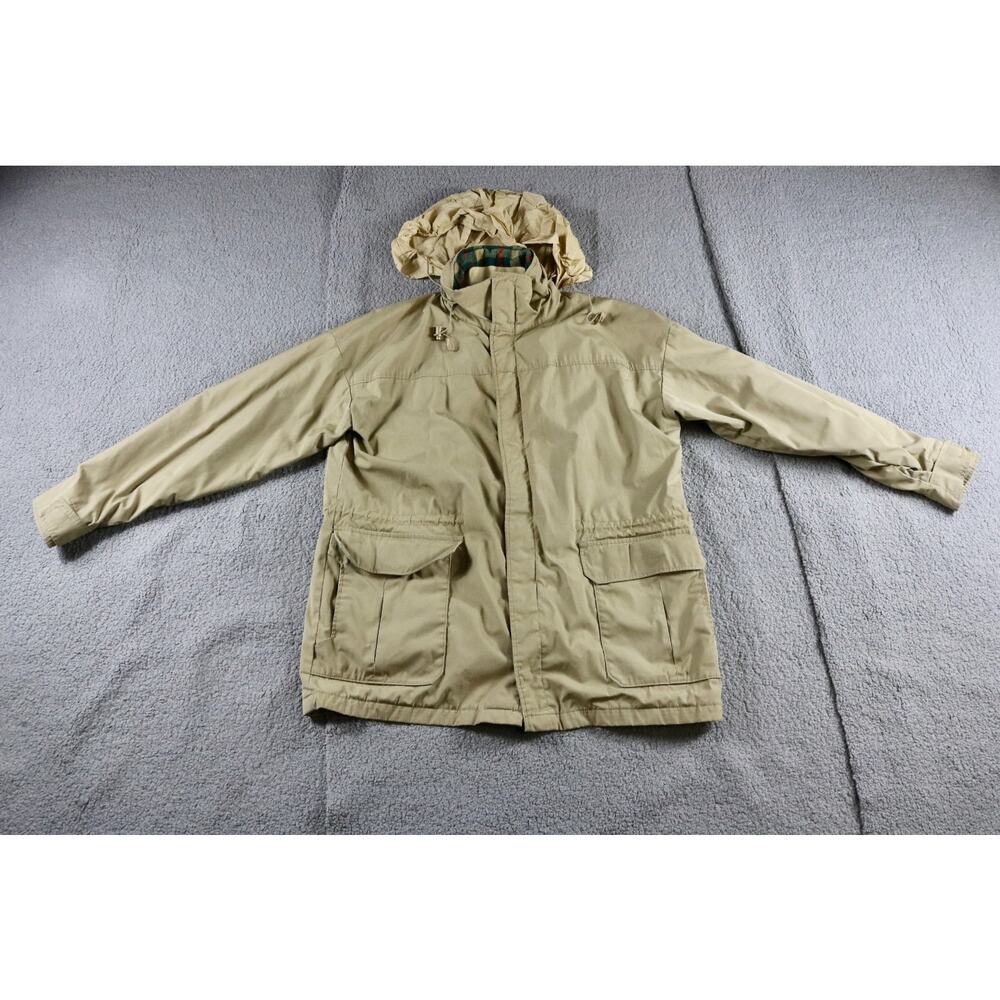 Woolrich Jacket Mens L Tan Beige Khaki Chore Wool Lined Hooded Parka Vintage USA